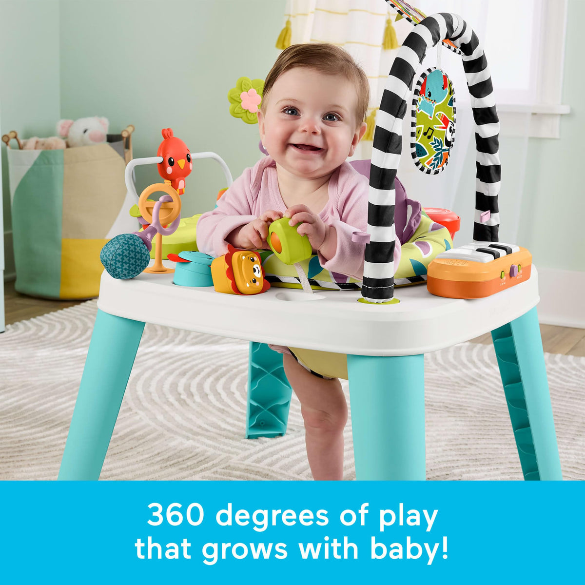 Fisher-Price Purple Monkey light-up piano invites music exploration and visual tracking for infants.