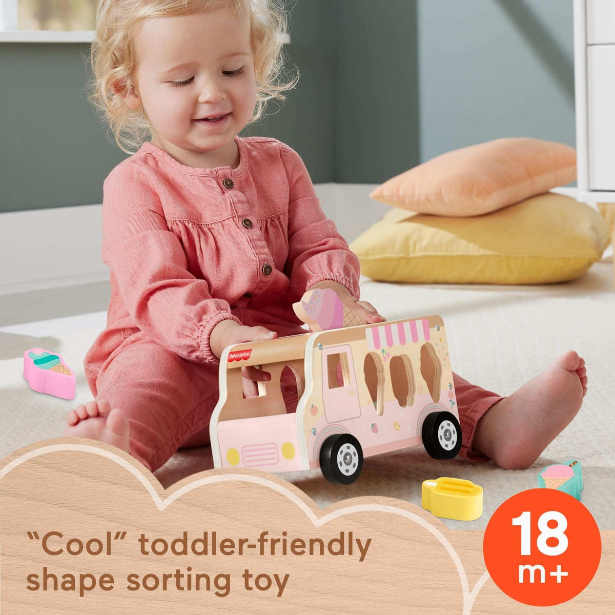 Fisher-Price push-along ice cream truck with colorful blocks for imaginative pretend play