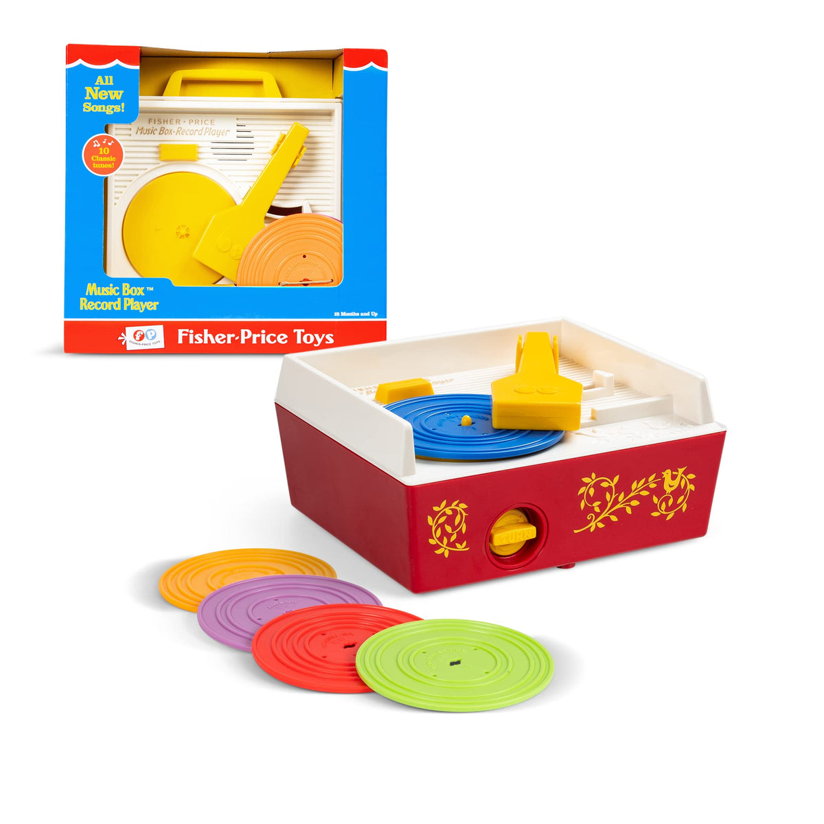 Fisher-Price record player front view with handle for portable play.