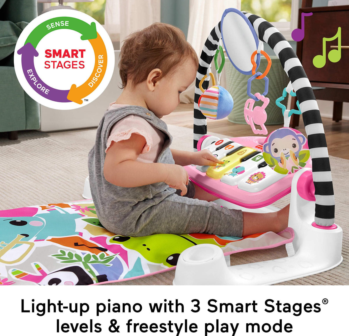 Fisher-Price Smart Stages offers 85+ songs and phrases guiding early learning.