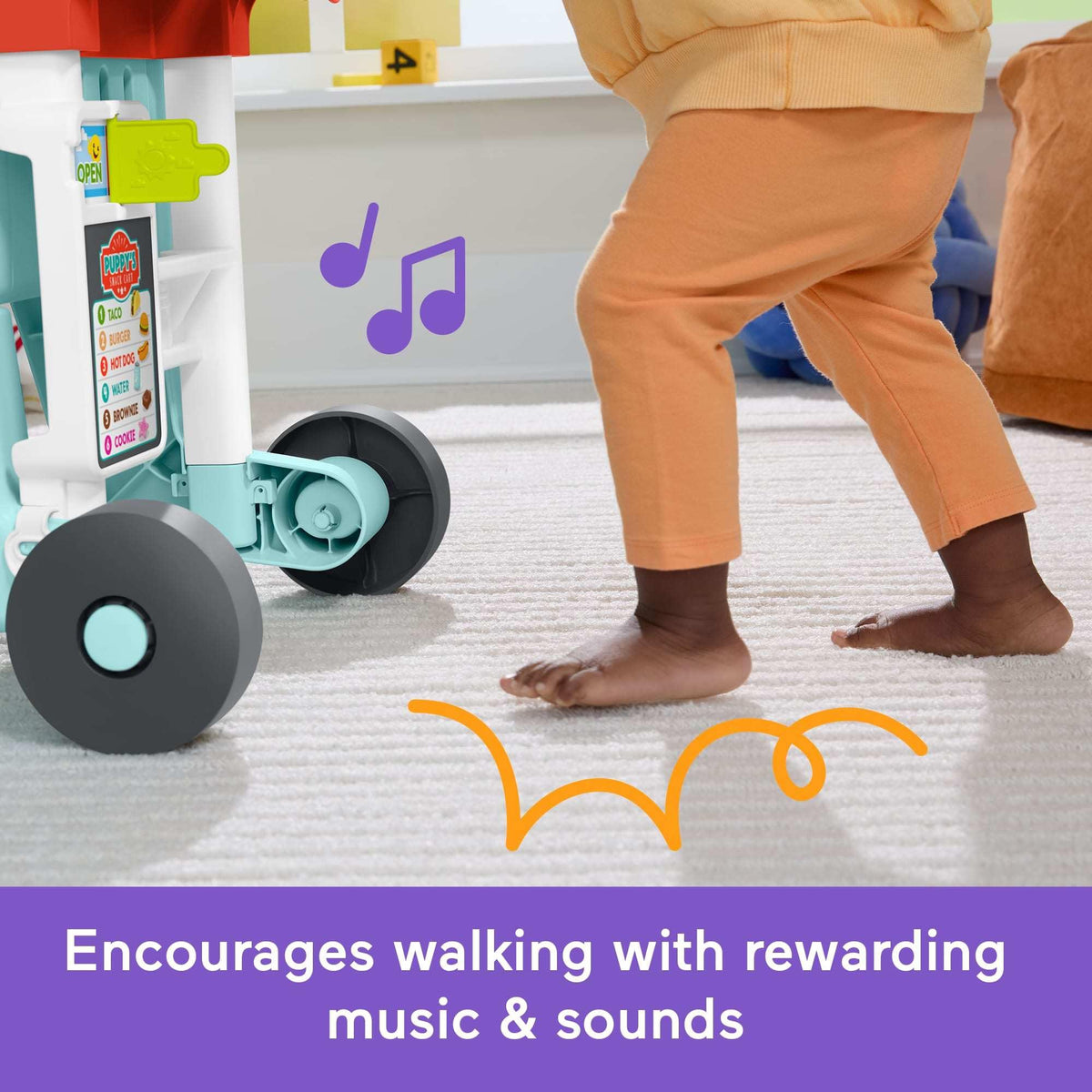 Fisher-Price snack cart walker cooler-door invites role-play and menu exploration