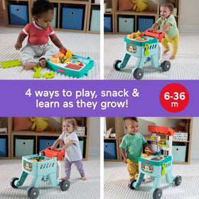 Fisher-Price snack cart walker play-pieces support sorting and imaginative cooking