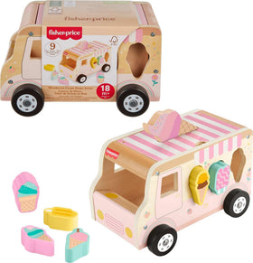 Fisher-Price wooden ice cream truck shape sorter for toddlers, promoting fine motor play