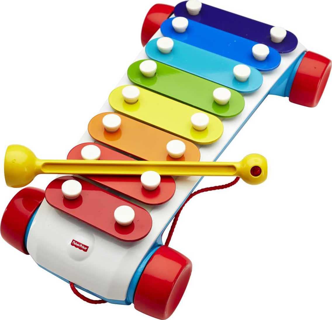 Fisher-Price Classic Xylophone pull toy wheels in motion, easy for toddlers to pull.