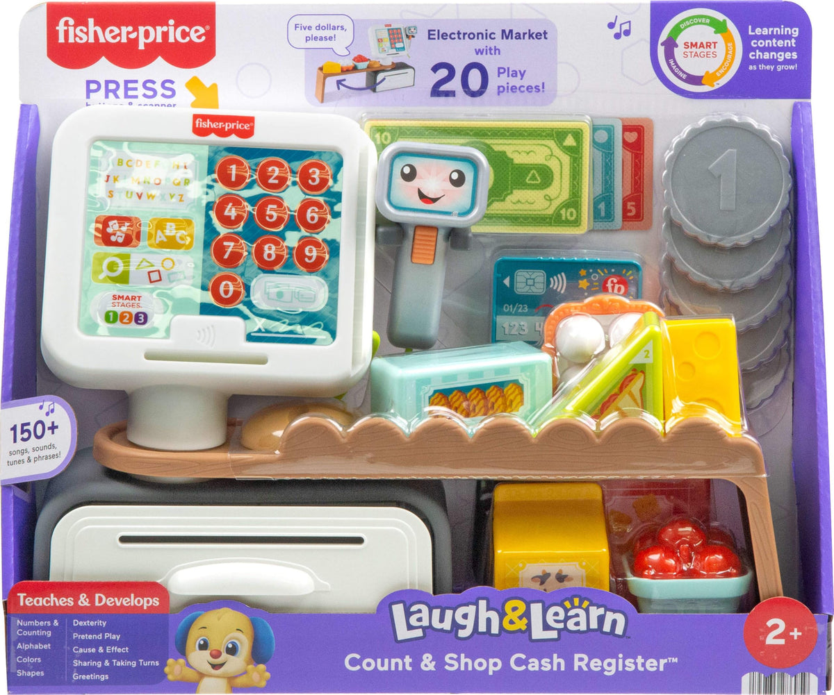 Fisher-Price toddler store play scene encourages storytelling and social skills during pretend play.