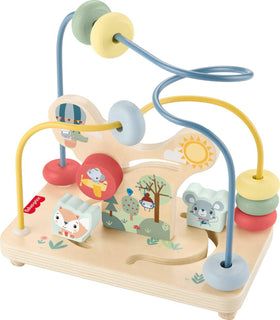 Fisher-Price wood bead maze with forest beads for fine motor play.