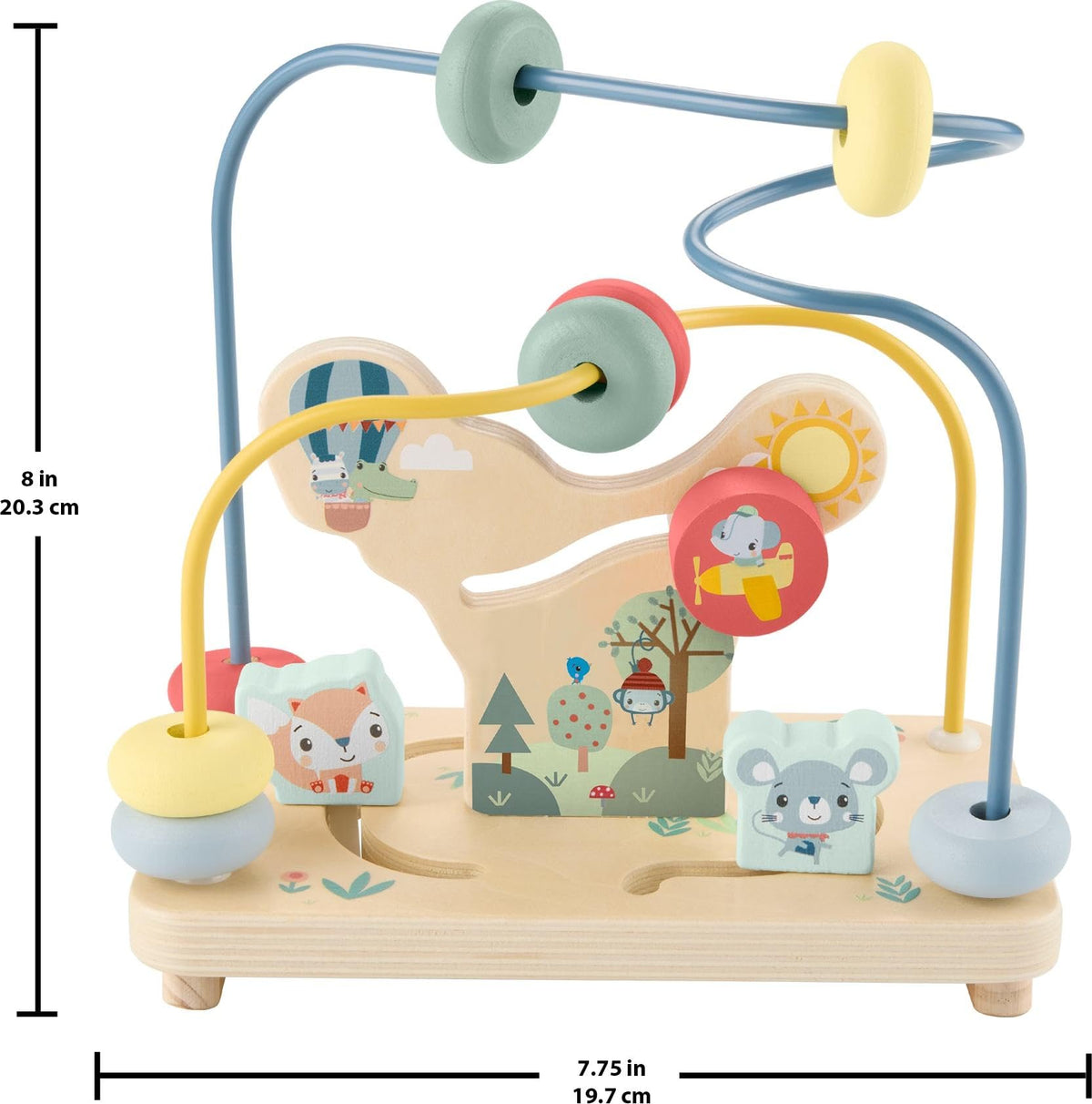 Fisher-Price woodland animal sliders add storytelling fun to bead maze sessions.