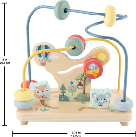 Fisher-Price woodland animal sliders add storytelling fun to bead maze sessions.