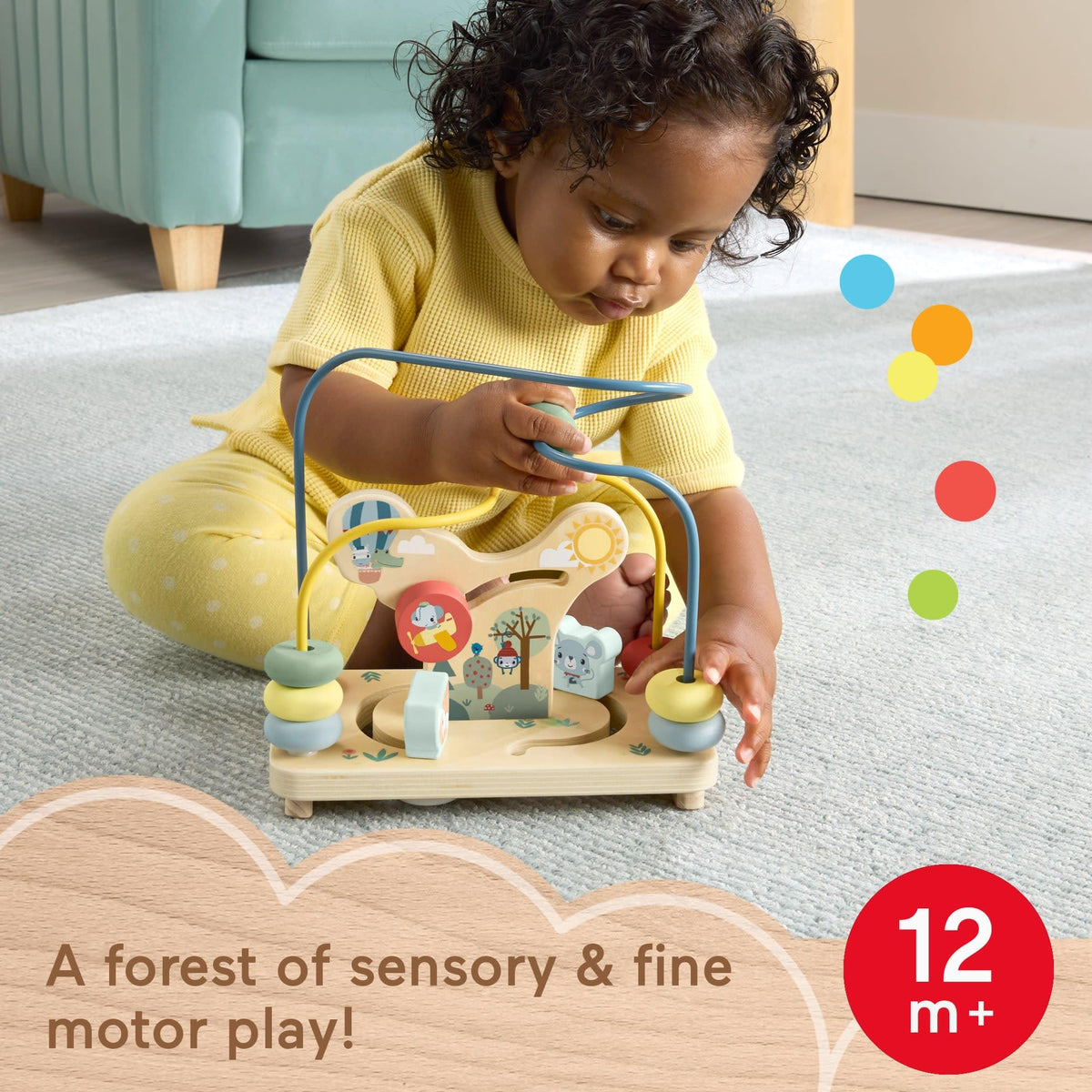 Fisher-Price wooden beads are easy for small hands to grasp and move.
