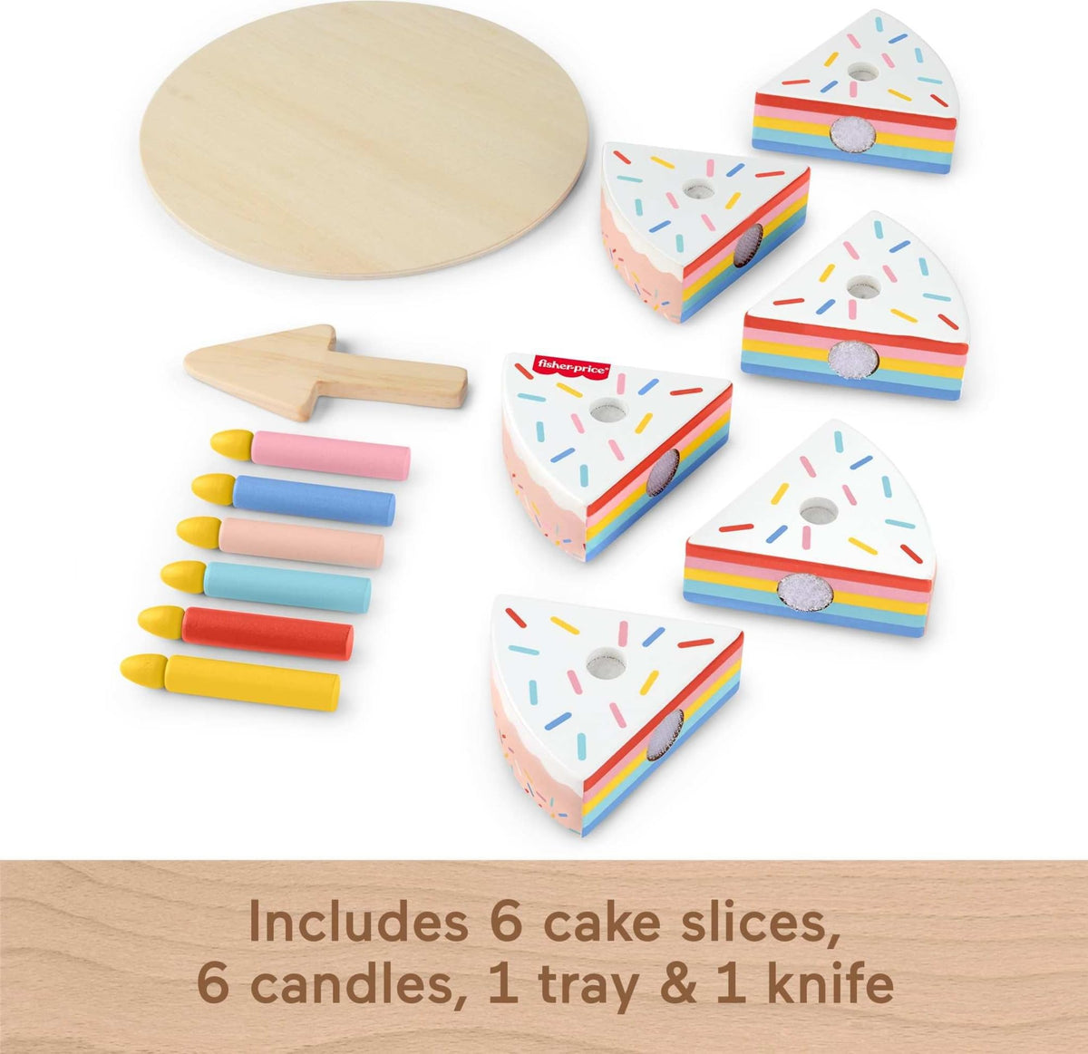 Fisher-Price Wood Cake Set packaging highlights sustainable sourcing