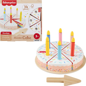 Fisher-Price Wood Cake Set slices arranged for imaginative pretend play