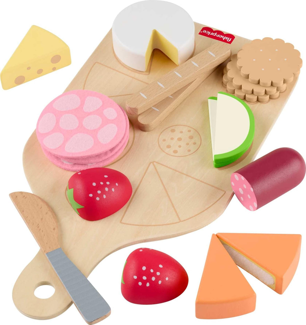Fisher-Price Wood Charcuterie Board Set serving board encourages imaginative play and sharing
