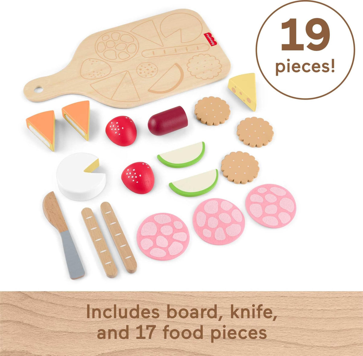 Fisher-Price wooden cheeses and fruit pieces spark creative pretend snack setups