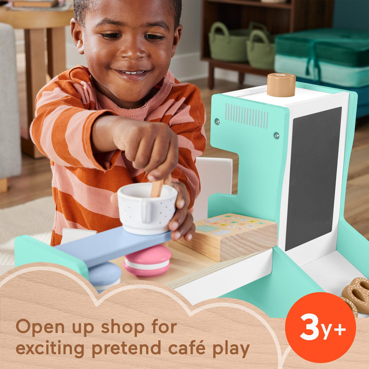 Fisher-Price wood coffee cup for realistic beverage service