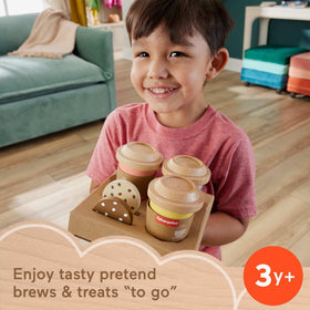 Fisher-Price wood set cups with lids for realistic coffee shop role play