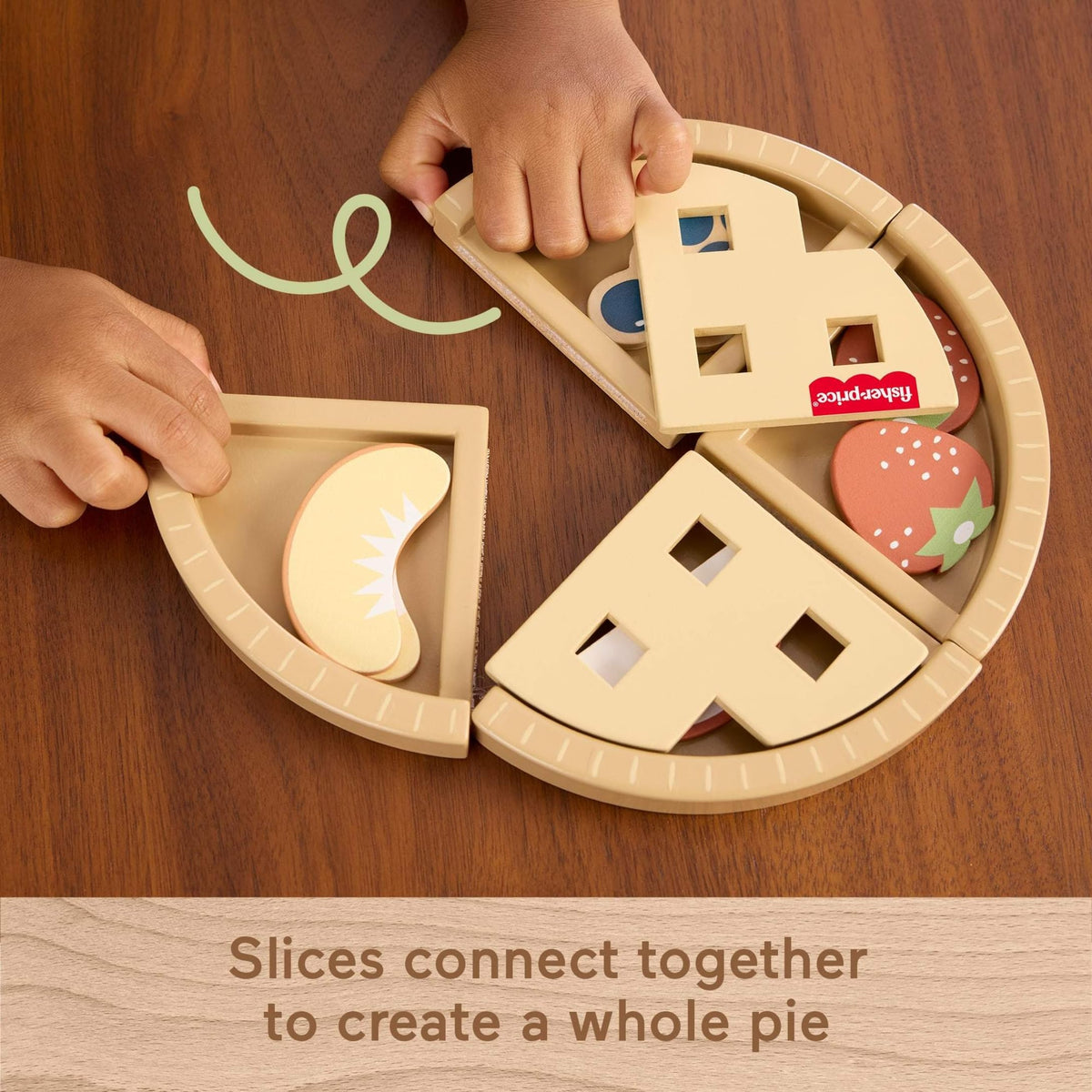 Fisher-Price wood fruit pie individual pieces support color sorting and early math.