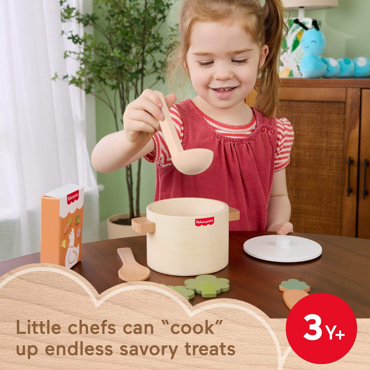 Fisher-Price wooden ladle and spoon for stirring pretend soups.