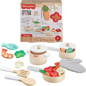 Fisher-Price wood kitchen pot with lid for pretend cooking adventures