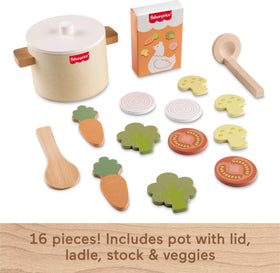 Fisher-Price wooden utensils perfect for stirring, scooping, and serving.