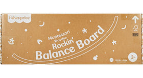 Fisher-Price Wood Montessori Rockin' Balance Board AMS Seal indicates educational recognition.