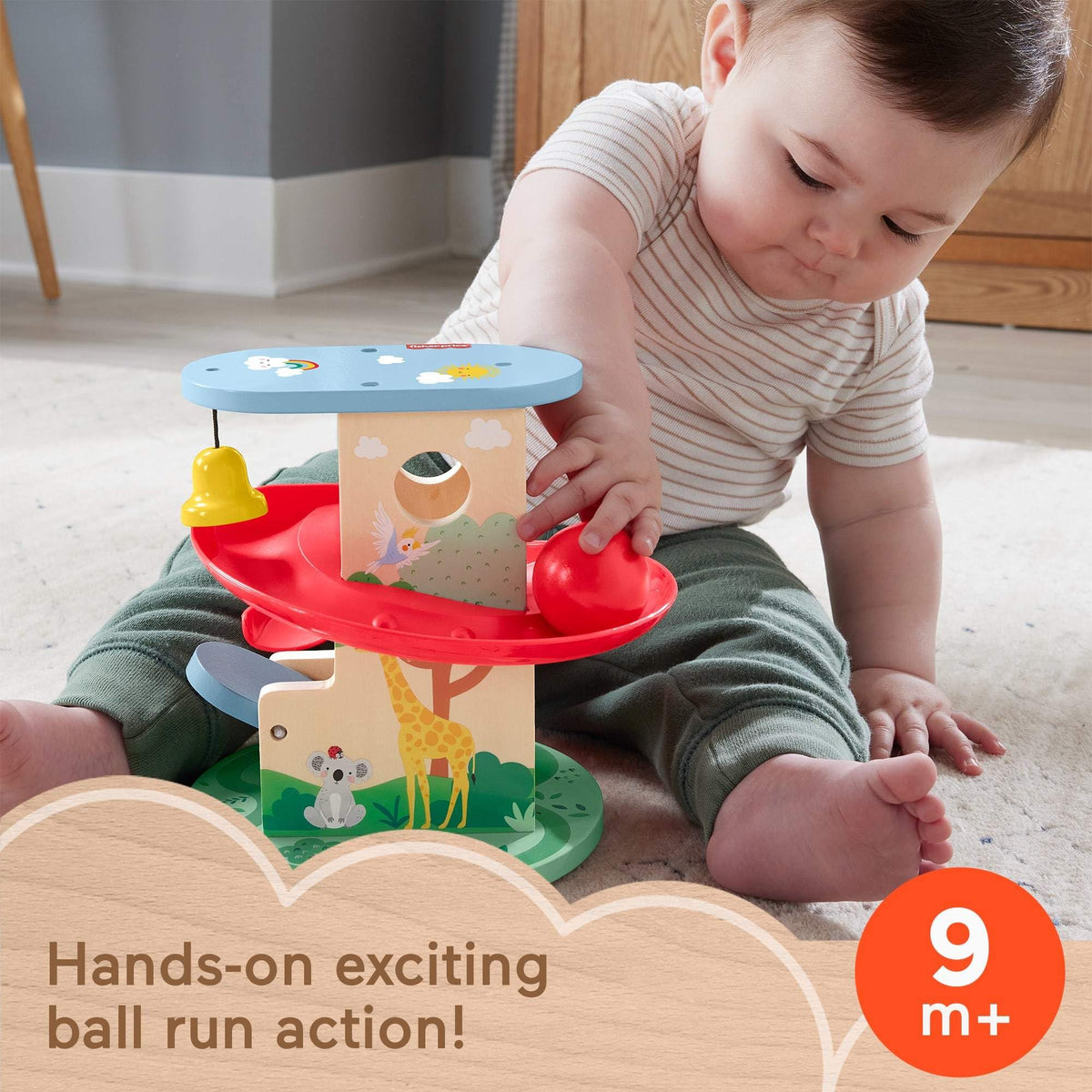 Teeterboard action showing ball popping toward the treehouse bell for interactive play.