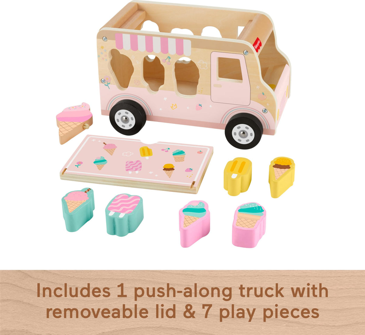 Fisher-Price wooden pieces sorter with 7 pieces for versatile play and sorting