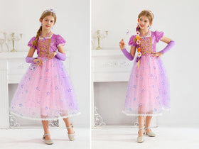 Fishkidtail bubble sleeves with white lace evoke a classic princess silhouette