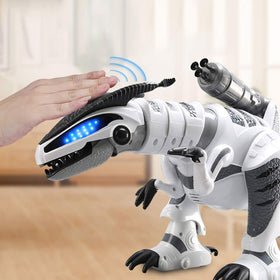 Fistone RC Dinosaur side-walking view highlights smooth motion for adventures.