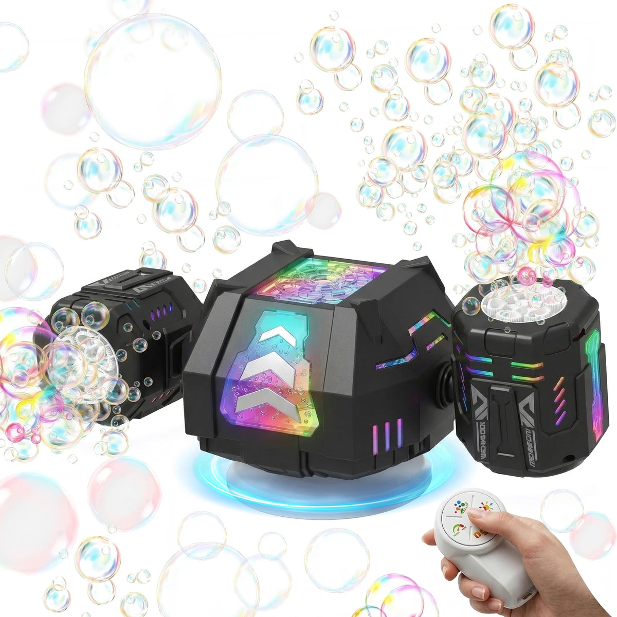 Fitrobust bubble machine with dual-nozzle for dense, kid-friendly bubbles