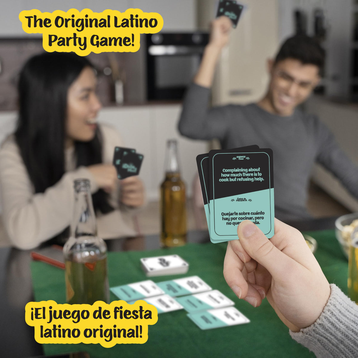 FITZ Dios Mio cards in hand showcasing bilingual humor for groups