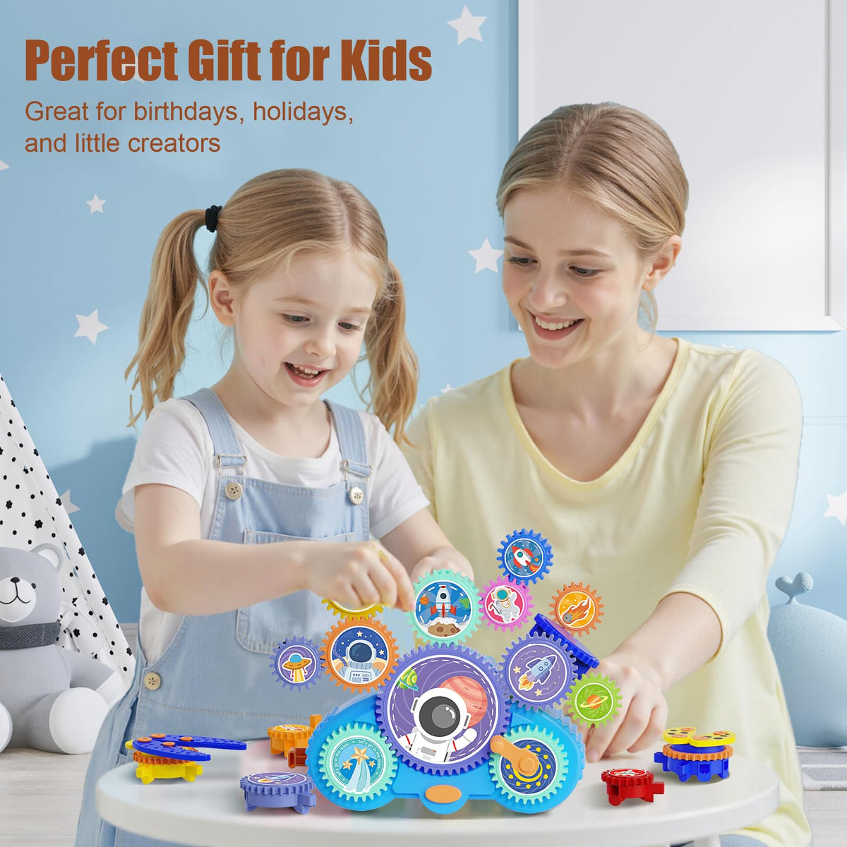 Fivoro STEM gears kids learning play kit offers versatile construction and imaginative exploration.