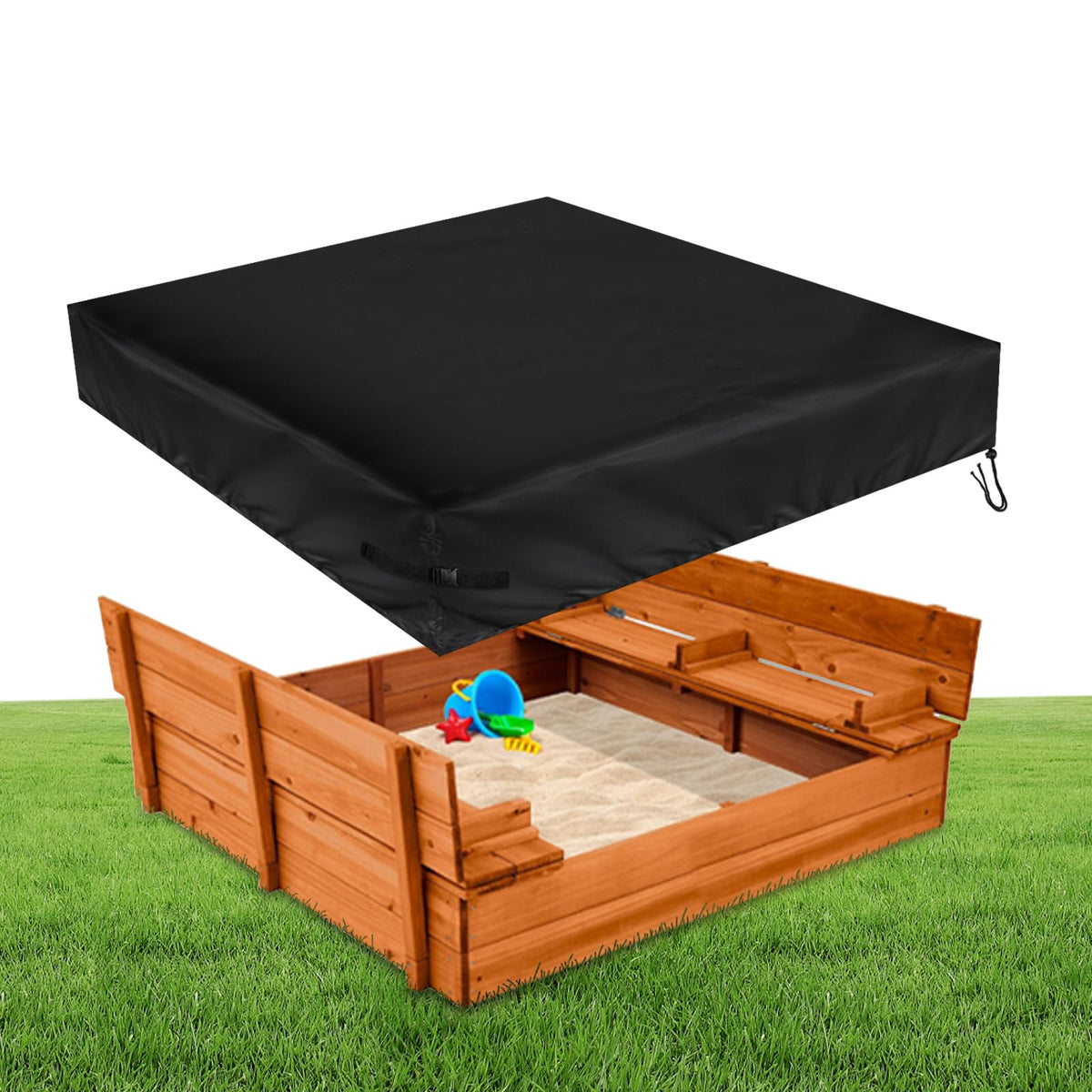 Fizentia sandbox cover fitting 50x50 sandboxes keeps play area dry.
