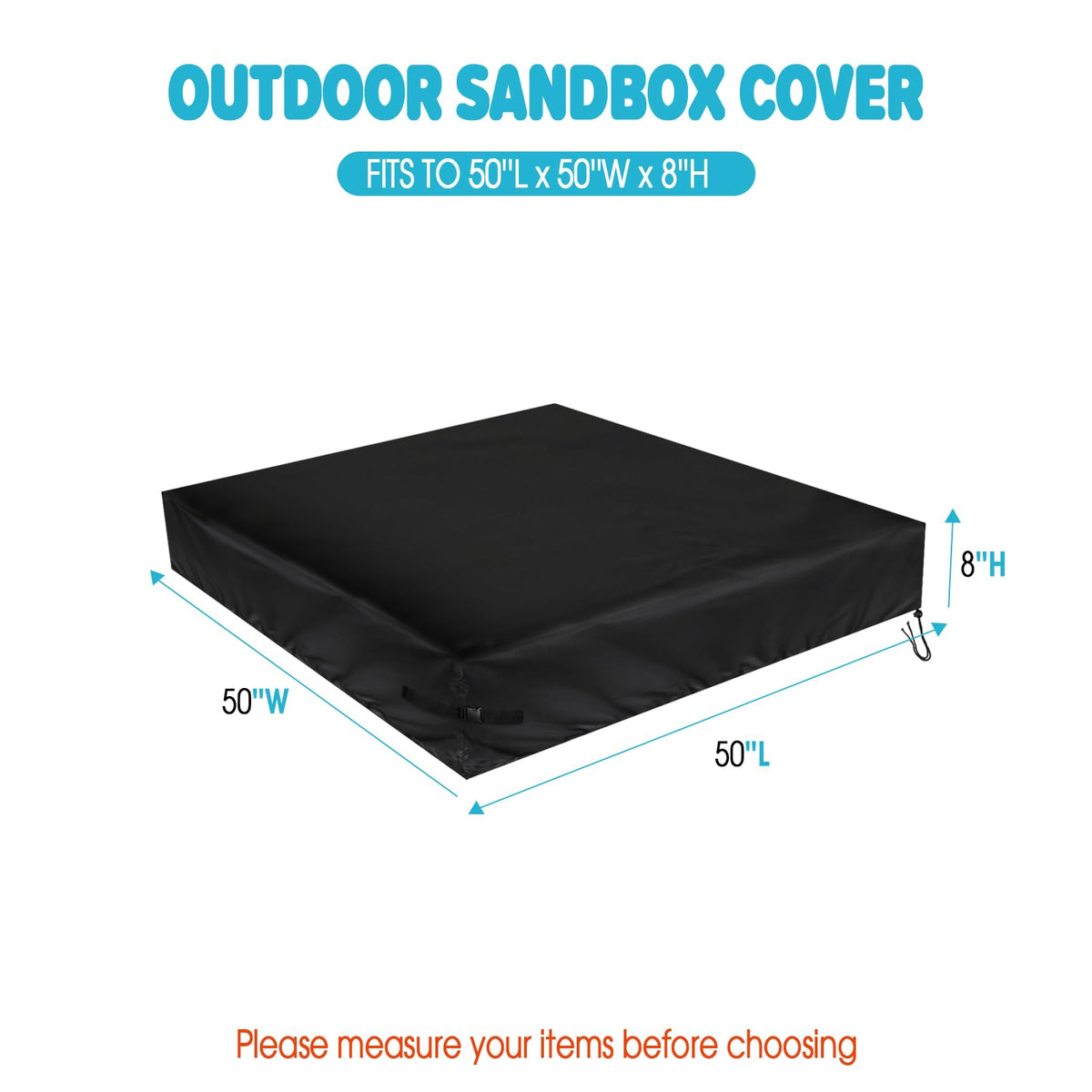 Fizentia sandbox cover with diagonal buckles anchors securely against wind.