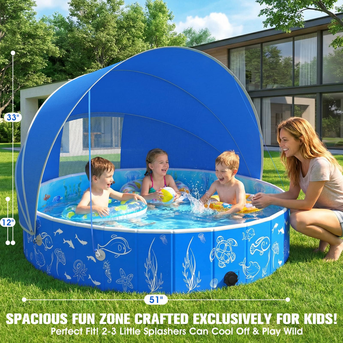 FizZeal 51-inch Kiddie Pool side view - spacious splash area for 2-3 kids.