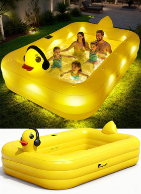 FizZeal duck pool with 360° lights for magical backyard evenings.