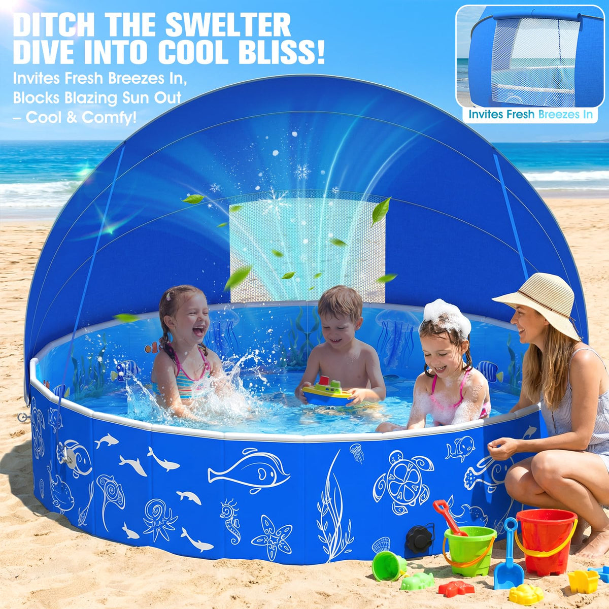 FizZeal Foldable Baby Pool Portable - easy transport for beach or backyard.