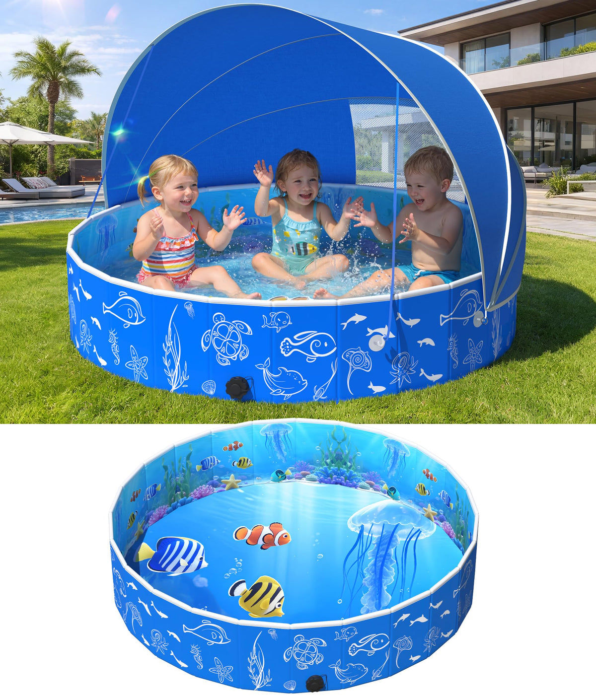 FizZeal Kiddie Pool with Canopy 51in - shade for sunny play and UV protection.