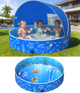 FizZeal Kiddie Pool with Canopy 51in - shade for sunny play and UV protection.