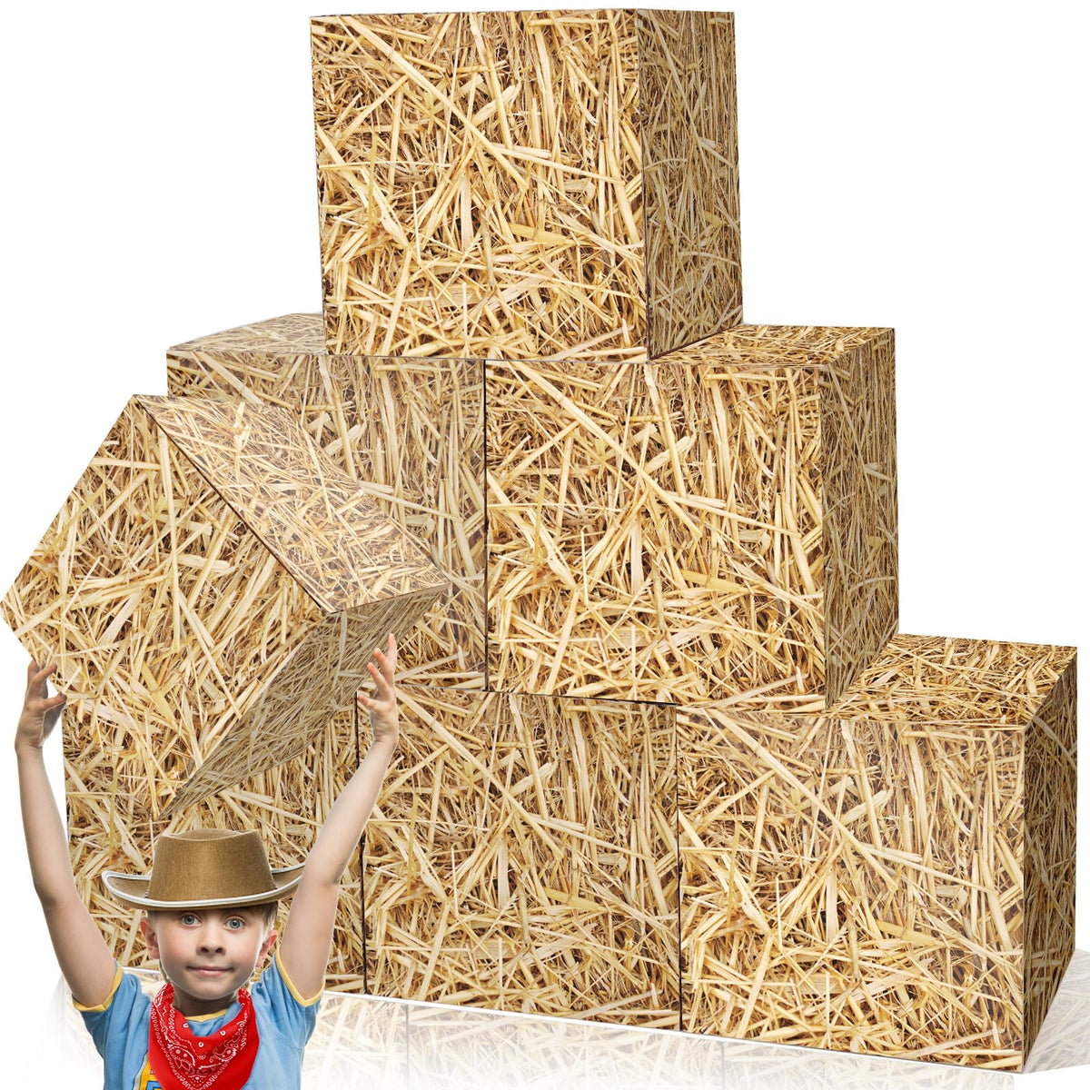Fjoron hay bales boxes provide a rustic candy display for Western parties.