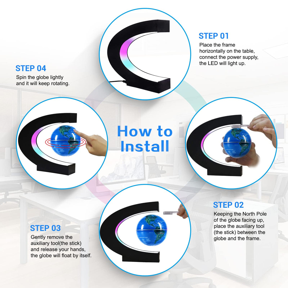 Flagest C-Shape Stand Globe offers elegant support for a modern workspace.