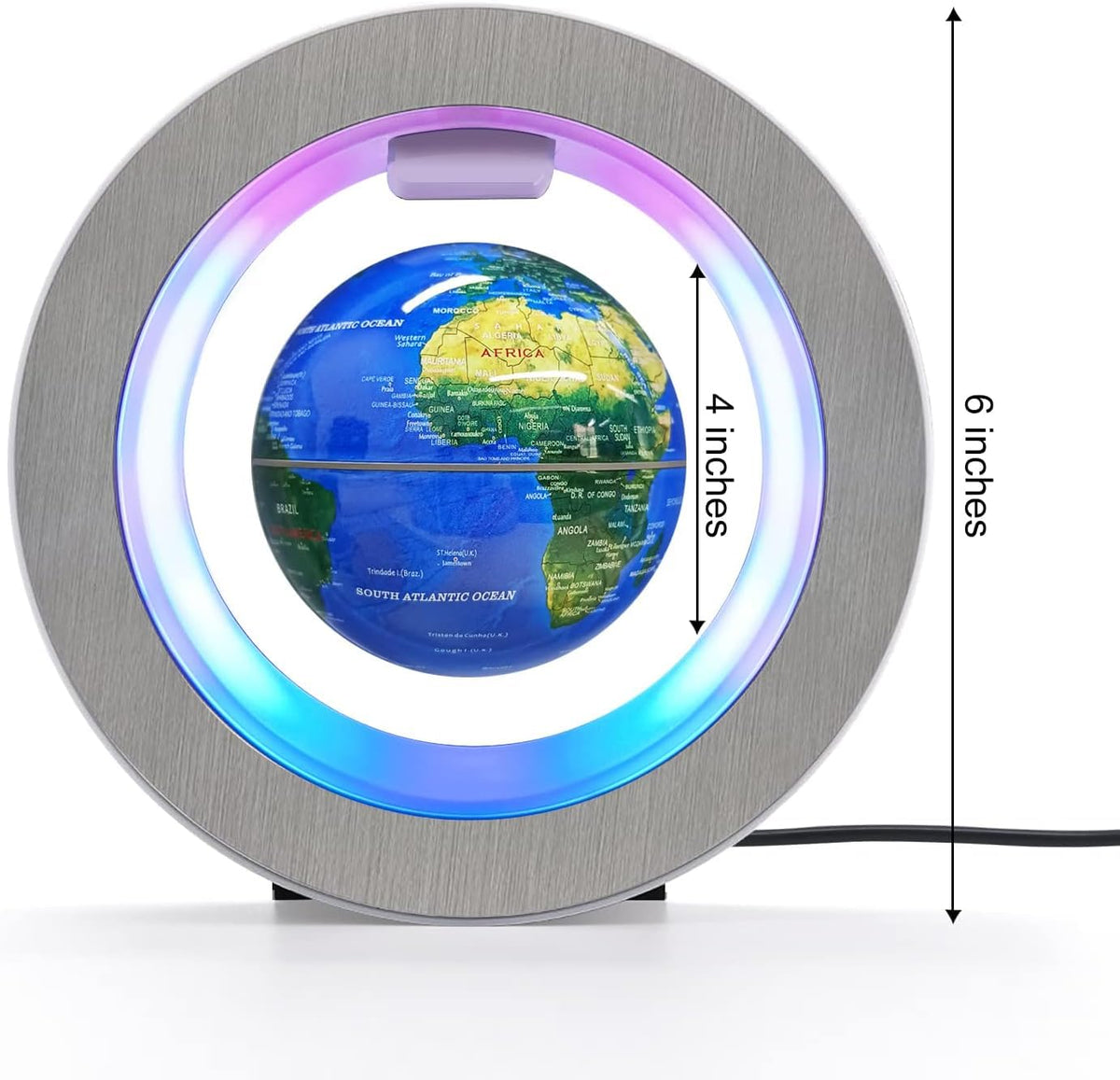 Flagest levitating globe O-shape design in action showcases a futuristic educational centerpiece.