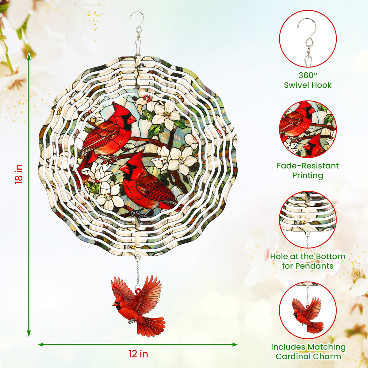 FLAGWIX Cardinal Wind Spinner stainless steel finish withstands outdoor weather
