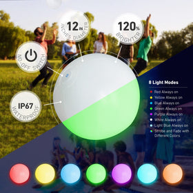 FLAMDYNO LED glow beach ball showing eight modes for beach games