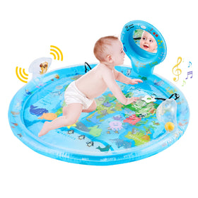 Flashbluer tummy time mat with water play promoting curiosity and neck strength.