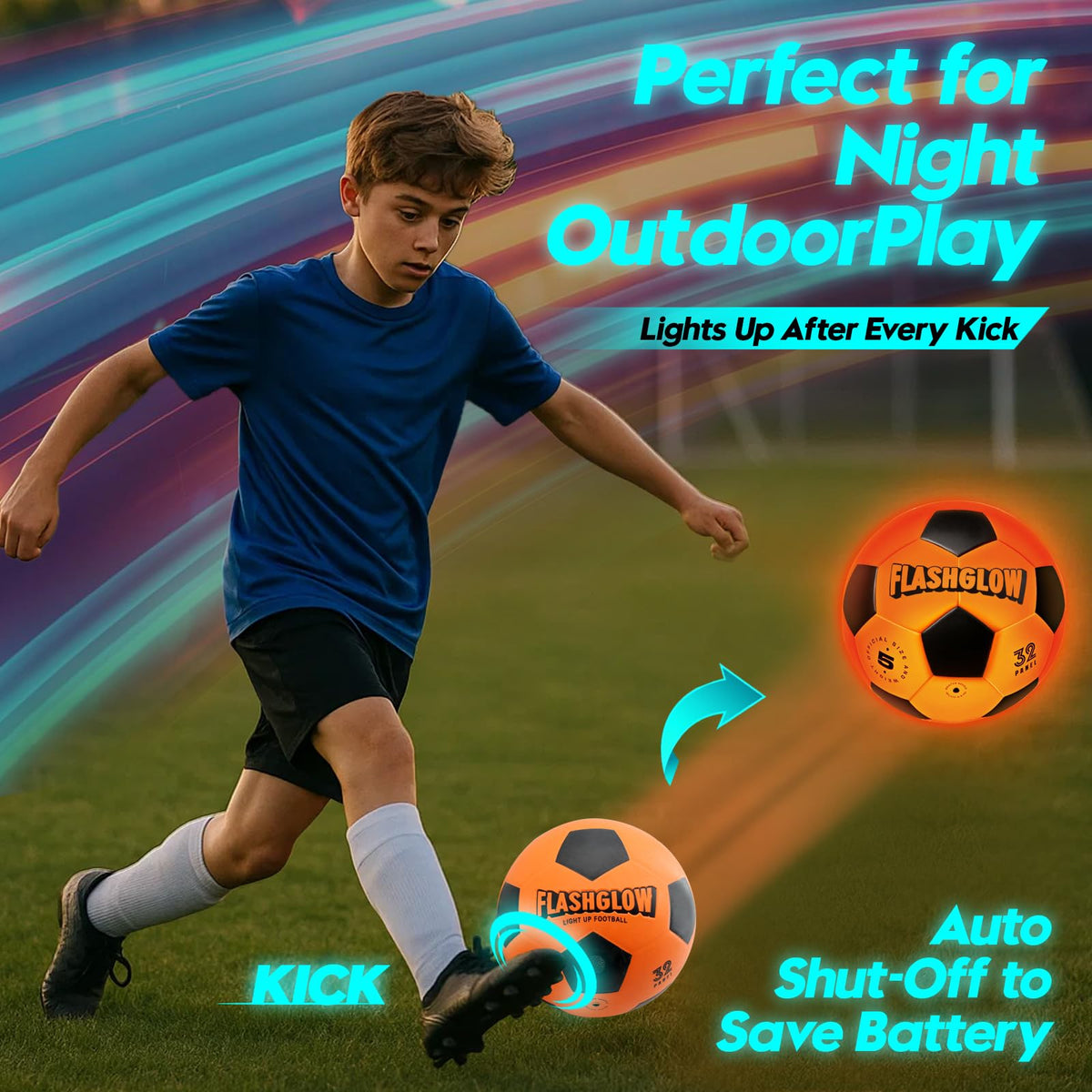 Flashglow durable outdoor soccer ball built for rough play and long-lasting performance.