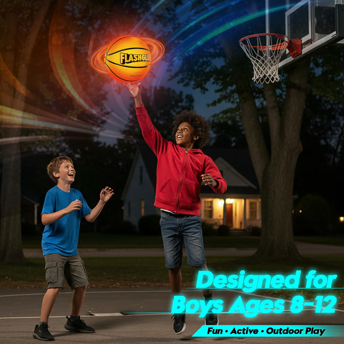 FLASHGLOW glow-in-the-dark basketball closeup highlighting glow details