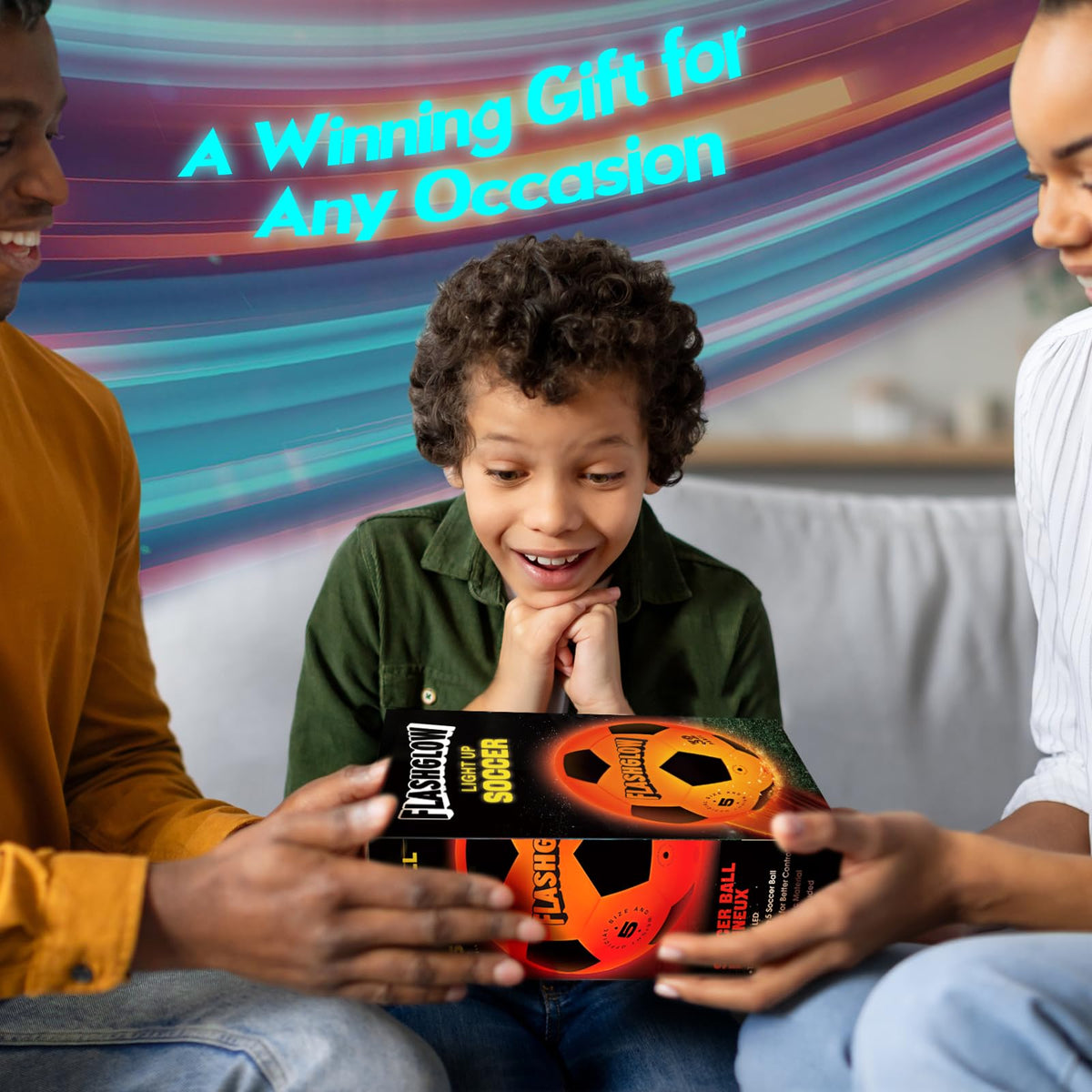 Flashglow glow-in-the-dark soccer ball ideal for low-light training and casual games.