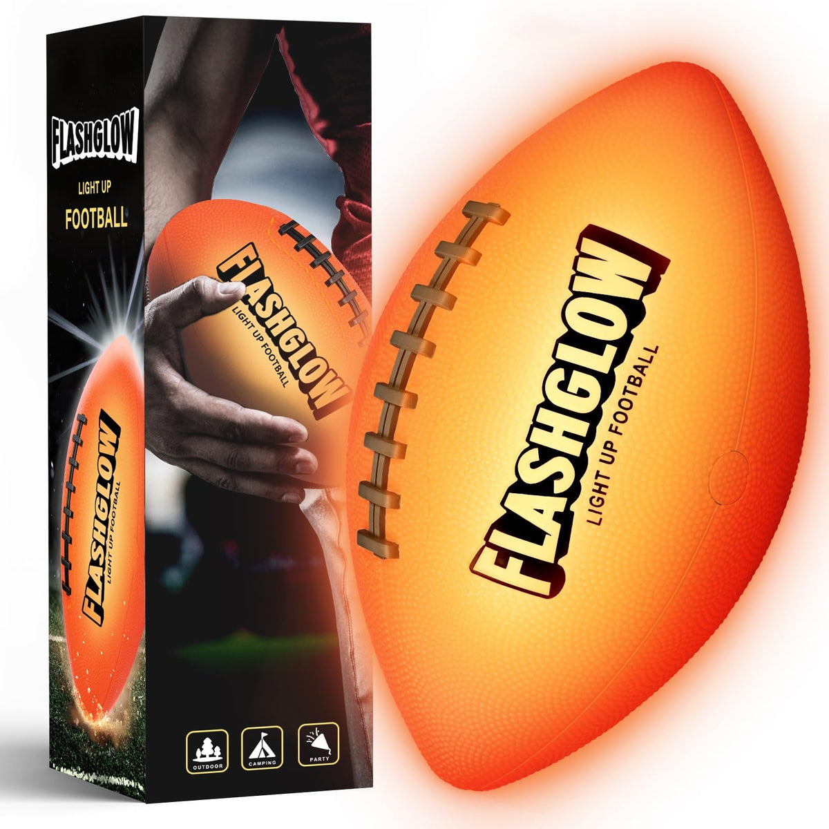 FLASHGLOW light up football for night play and high visibility outdoors.