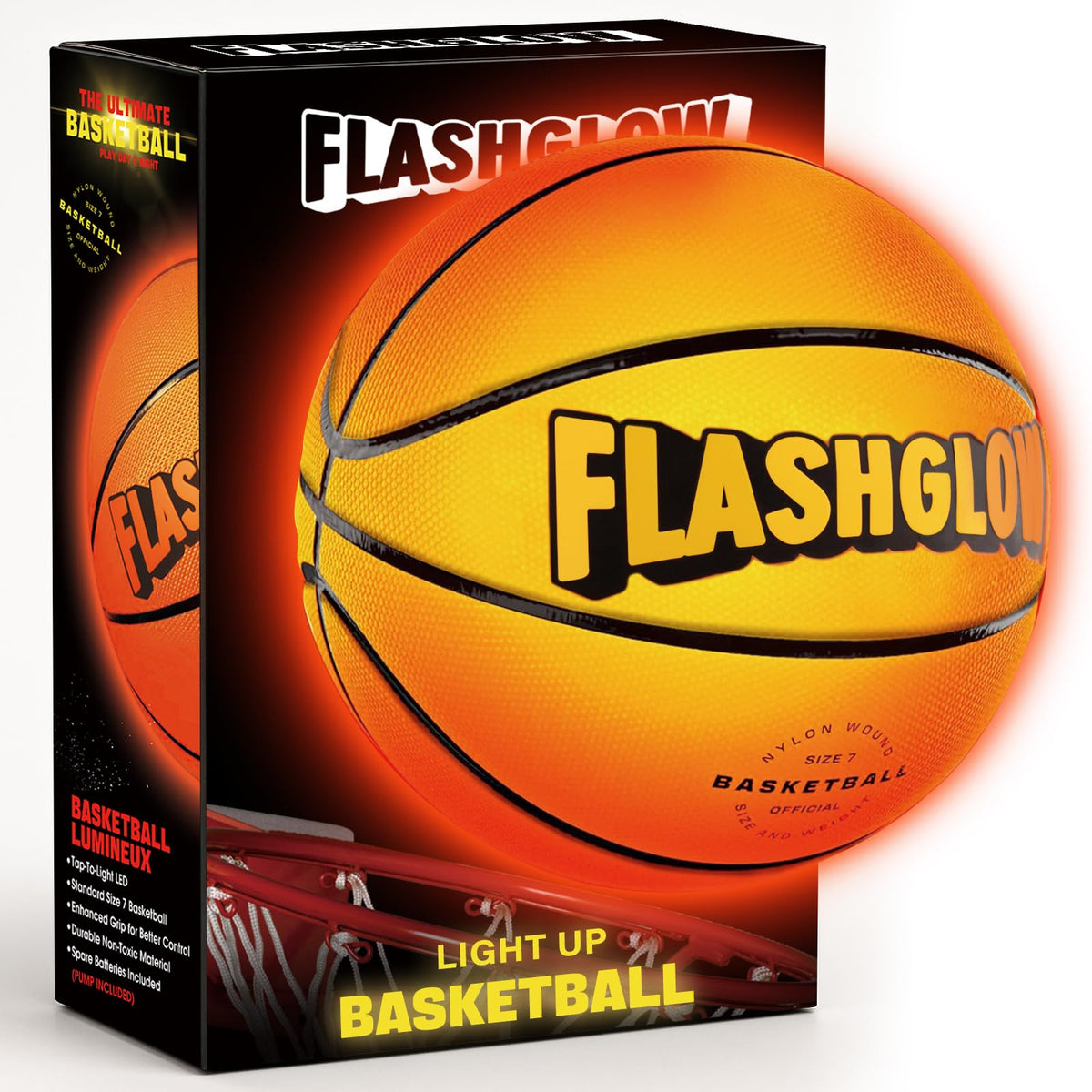 FLASHGLOW light-up LED basketball in outdoor night play scenario with bright glow