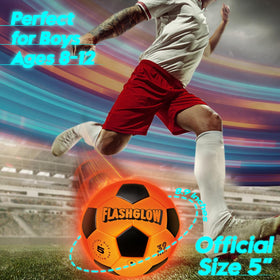 Flashglow training-ready soccer ball helps shot practice and skill development outdoors.